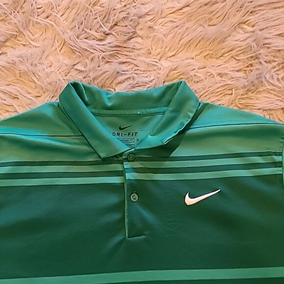 Nike dri‎ fit men's standard fit green stripped polo size large - Picture 2 of 7